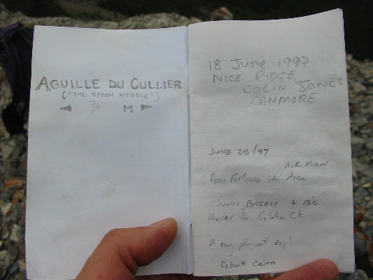 This register is in a glass jar in the summit cairn.