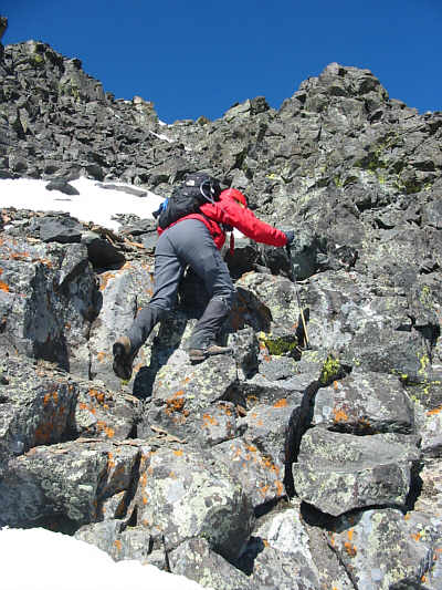 I nearly killed Linda just above here when I inadvertently sent a couple of big boulders crashing toward her.  As Maxwell Smart would say, "Sorry about that!" :-)