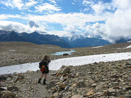 This is Linda's first time hiking the Iceline Trail.