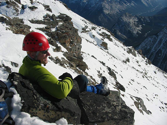 Shortly after this picture was taken, I would permanently lose my ice axe somewhere down the slope at lower right.