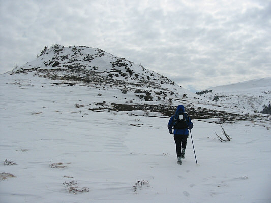 Check out the lump of snow on the back of Kelly's pack!
