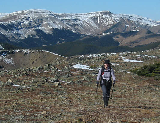 Linda is still going strong despite bagging Mount Gladstone the previous day.