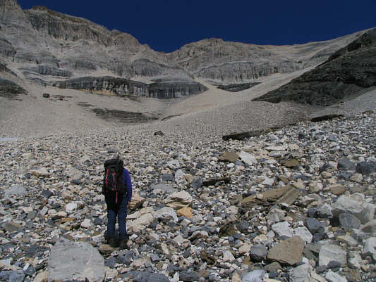 We tried to stick close to the dark slabs at right where the footing was better.