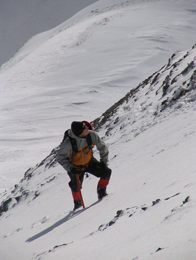 Wayne made short work of the slope with his crampons on.