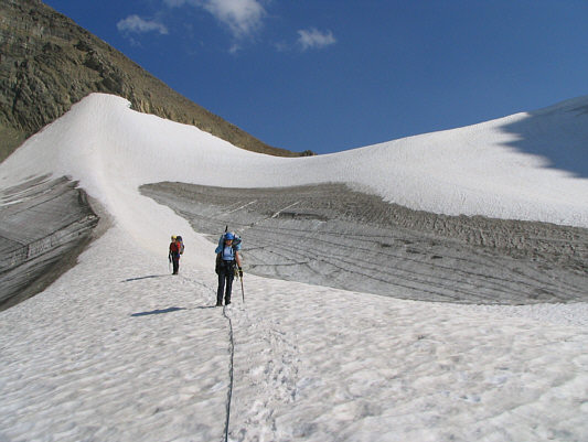 We could see footprints to the right of this big ice patch.