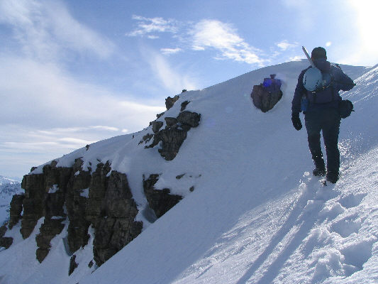 Actually, at this point, it would have been safe to head right and climb up to the crest of the snow.