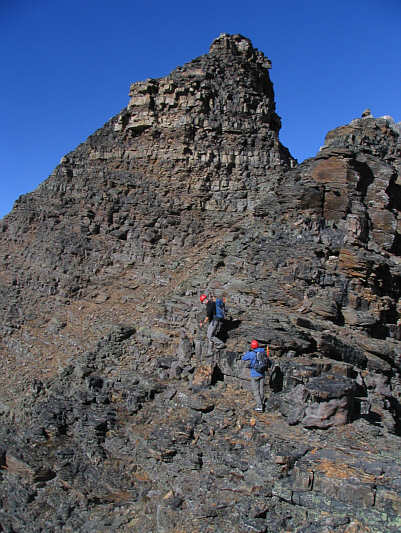 We bypassed this obstacle on the left before climbing back up to the ridge crest.