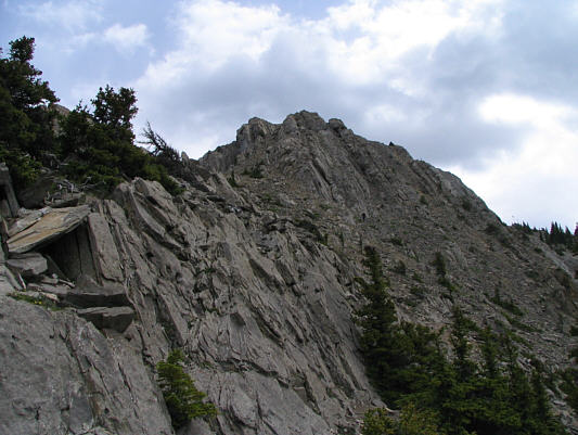 If you look very closely, you can see a guy descending below some slabs.