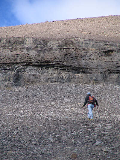 The cliff band was a welcome change from all the crappy scree!