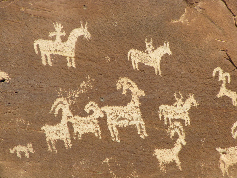 Apparently it depicts a bighorn sheep hunt by some really whacky-looking dudes on horses.
