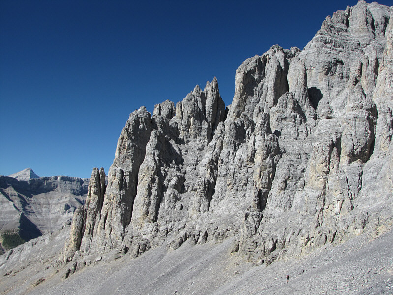 Note the trail in the scree coming from the west (opposite) side of the gully entrance.