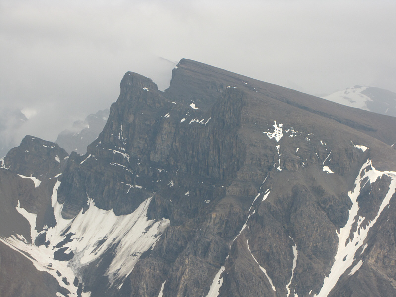 An easy scramble from Bow Lake, I think.