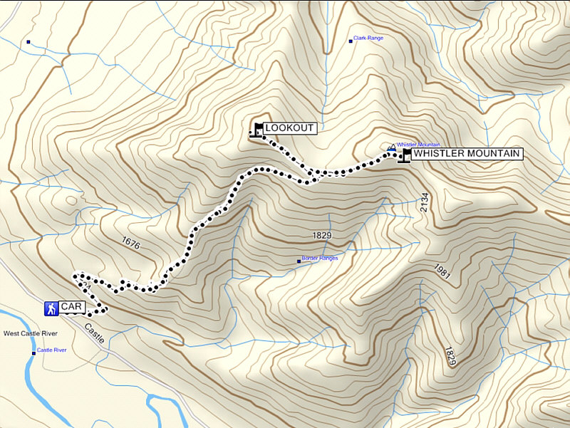 825 metres elevation gain from "CAR" to "WHISTLER MOUNTAIN".