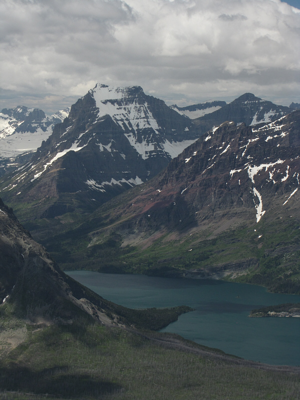 Going-to-the-Sun Mountain looks like its top has been chopped off or is hidden in the clouds!