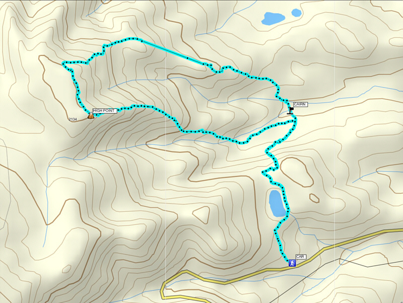 Not sure what happened with my GPS on the northern part of the loop; it looks like I took two giant steps to get down half the ridge!