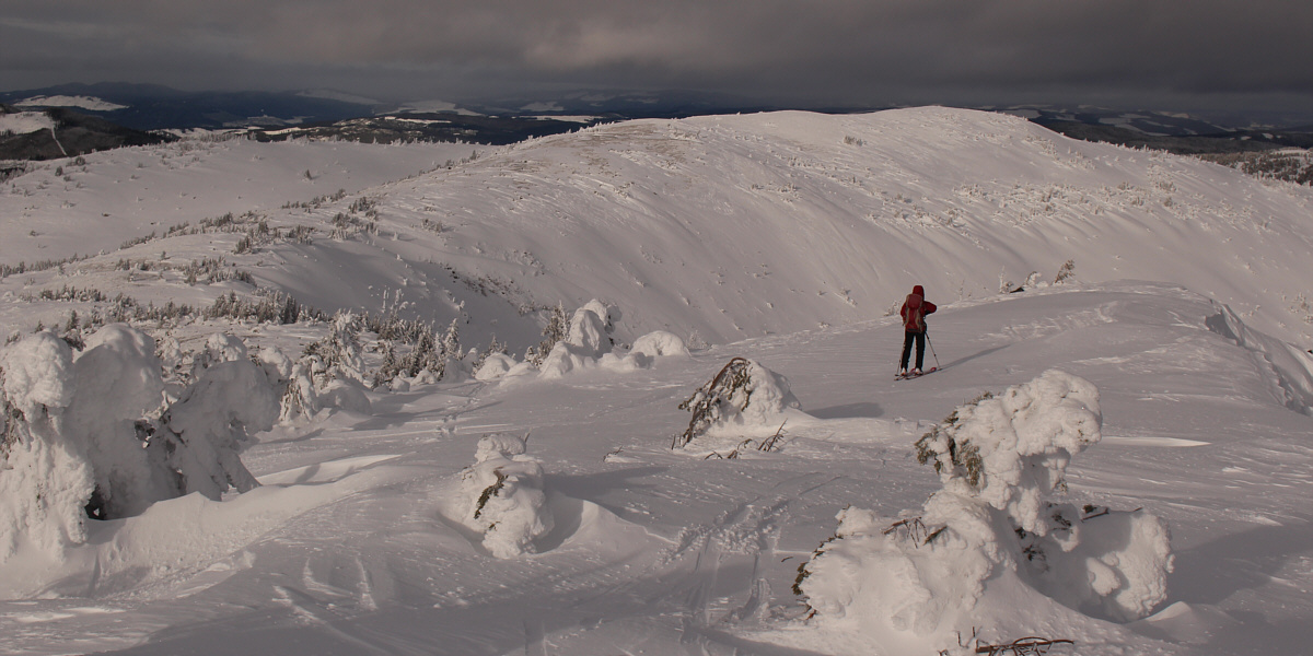 Unfortunately, the ridge is a little too flat to take the skins off yet...