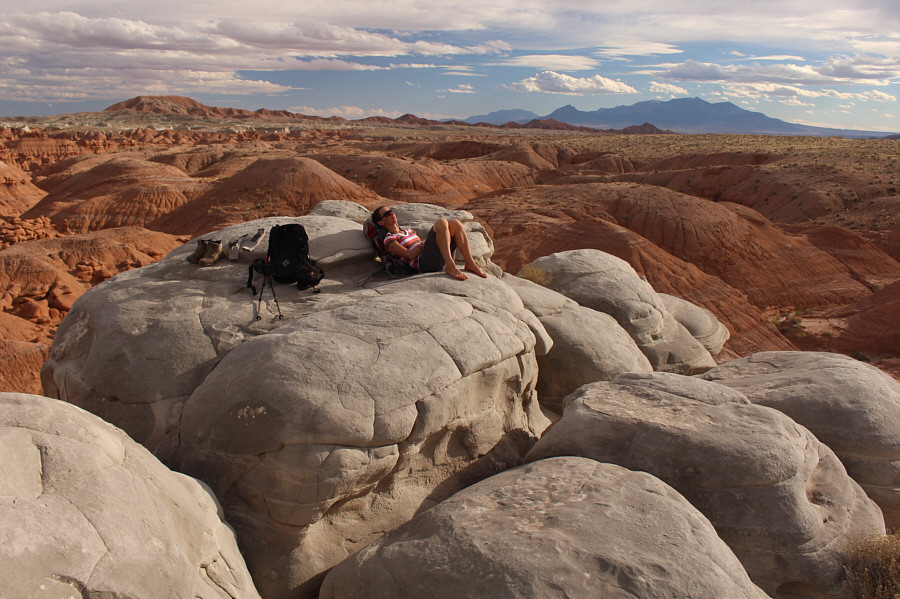 Although this was a nice spot to kick off our boots, it was much too warm to linger here for long without shade.