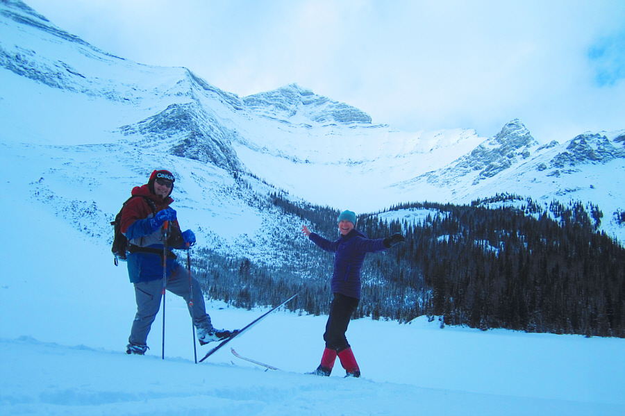 Elated? Looks like I'm trying to stab Zosia with my ski!