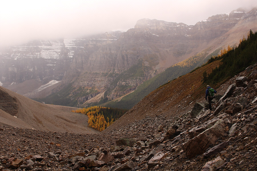 It's better to drop down to the left here than to continue sidehill bashing.