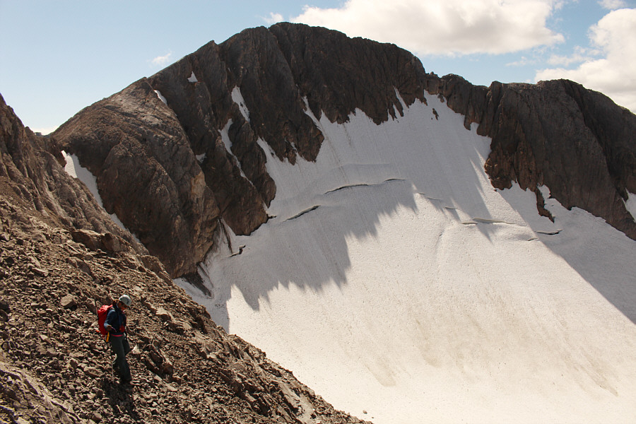 I think Kevin Barton originally wanted to climb directly up to the ridge here.