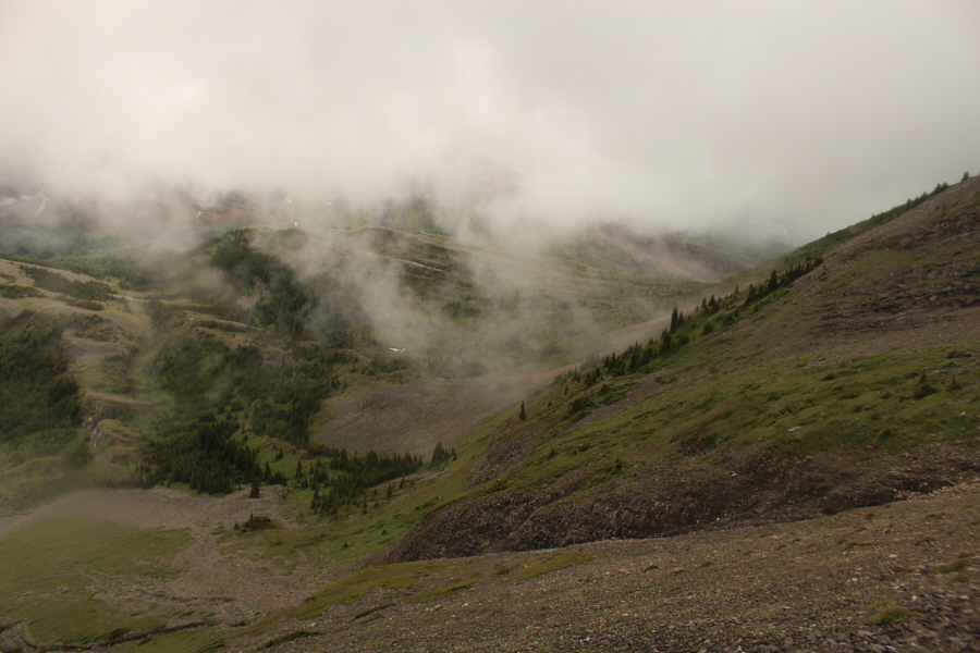 We would aim for that patch of rubble at centre to minimize unnecessary elevation loss.