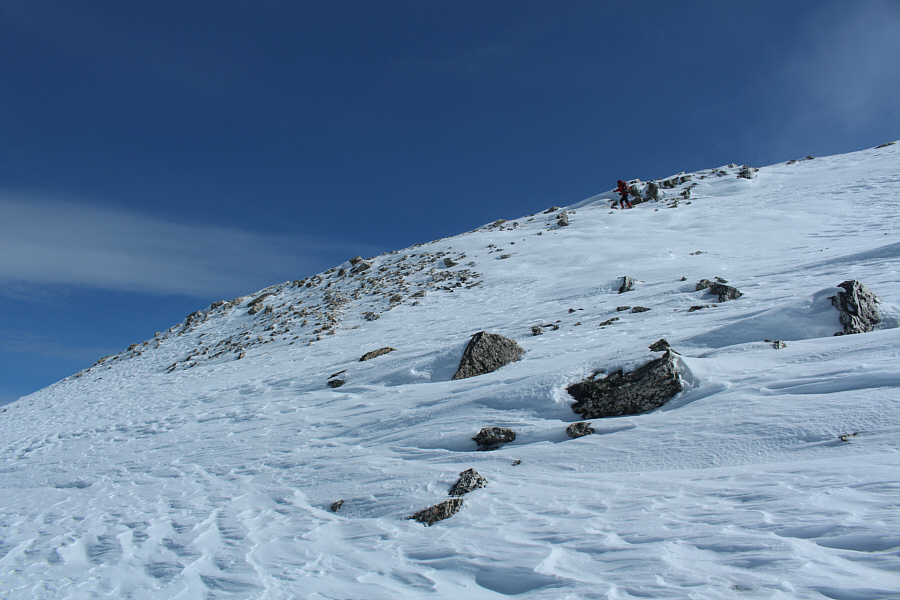 Gee, I was ready to take off my skis and walk up from here!