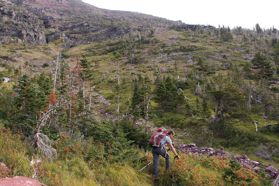 It's a long but easy slog up to the ridge crest from here.