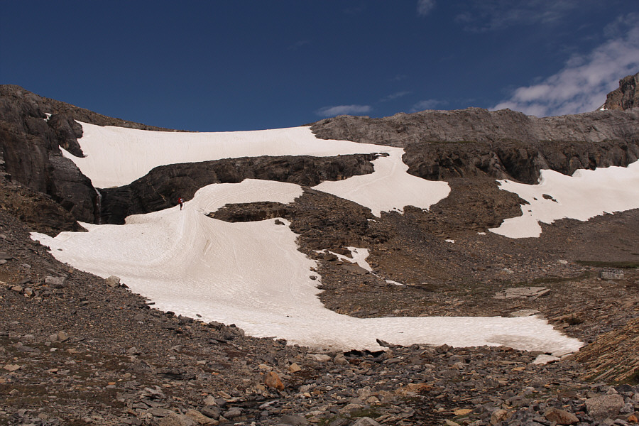 Where the tracks go up the snow is steeper than it looks.