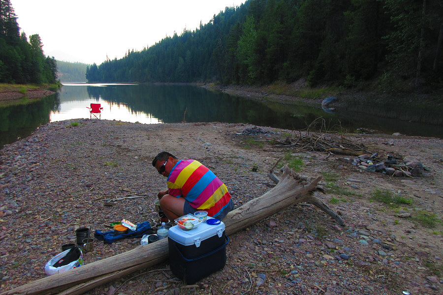 The red chair belongs to a couple of kayakers who allowed us to eat dinner at their campsite. They actually left their dog with us while they went out kayaking!