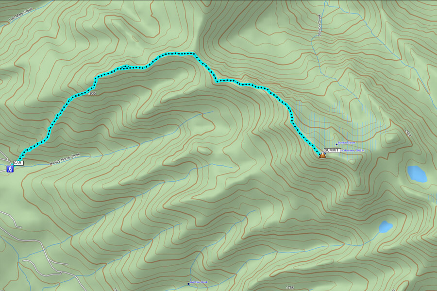 The upper mountain is more than just a walk-up, and the lower section in the forest is simply brutal...both ways!