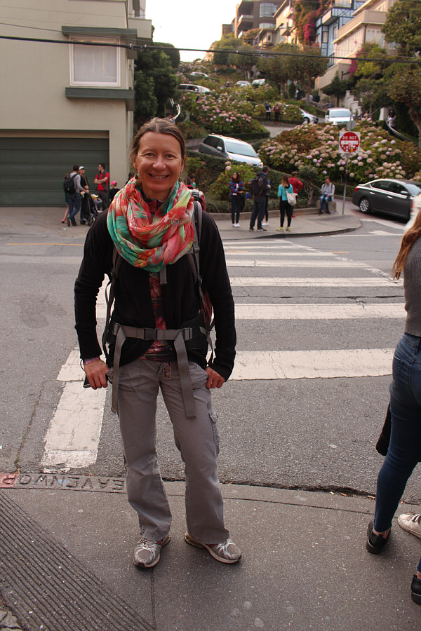 Zosia is still smiling despite the crowds of tourists!