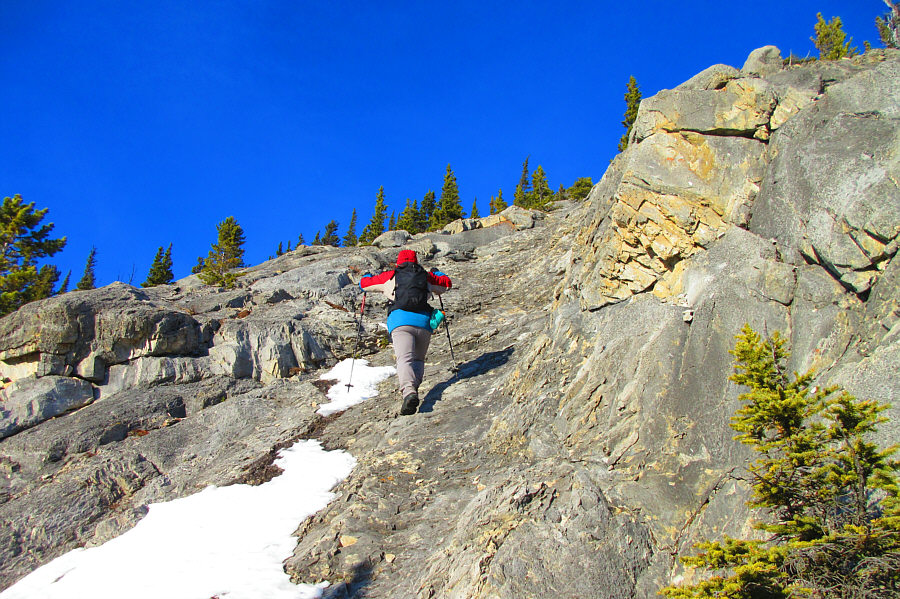 Climbing shoes might be useful for this section.