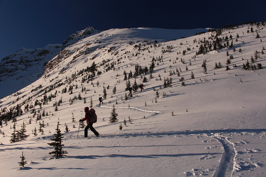 Avalanche hazard was rated "Considerable" on this day, but we felt this slope was safe enough to ski.