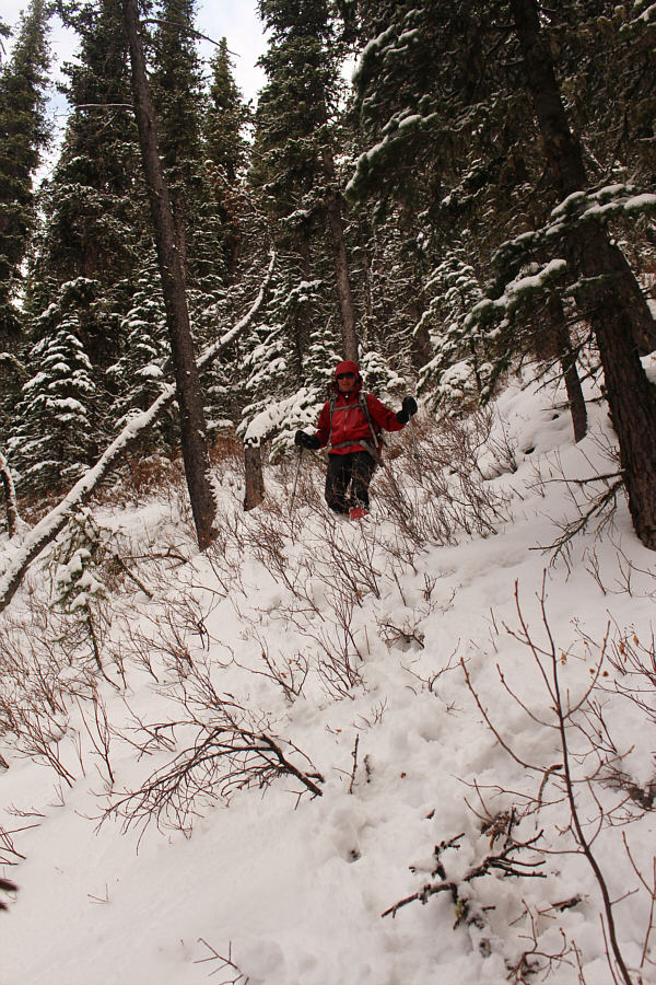 The descent of Monola Peak's northeast ridge is challenging enough without the snow.