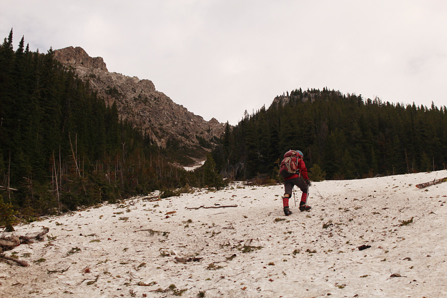 Almost don't need crampons with all the debris on the snow...