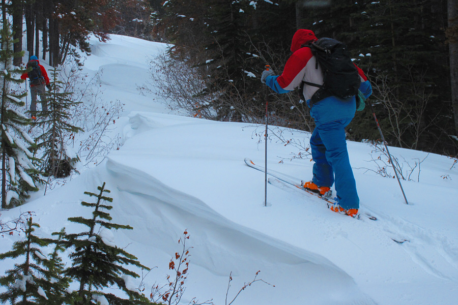 Mogul skiing on the return!