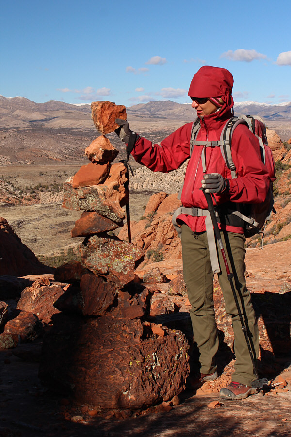 She was unsuccessful and almost knocked the whole thing over!