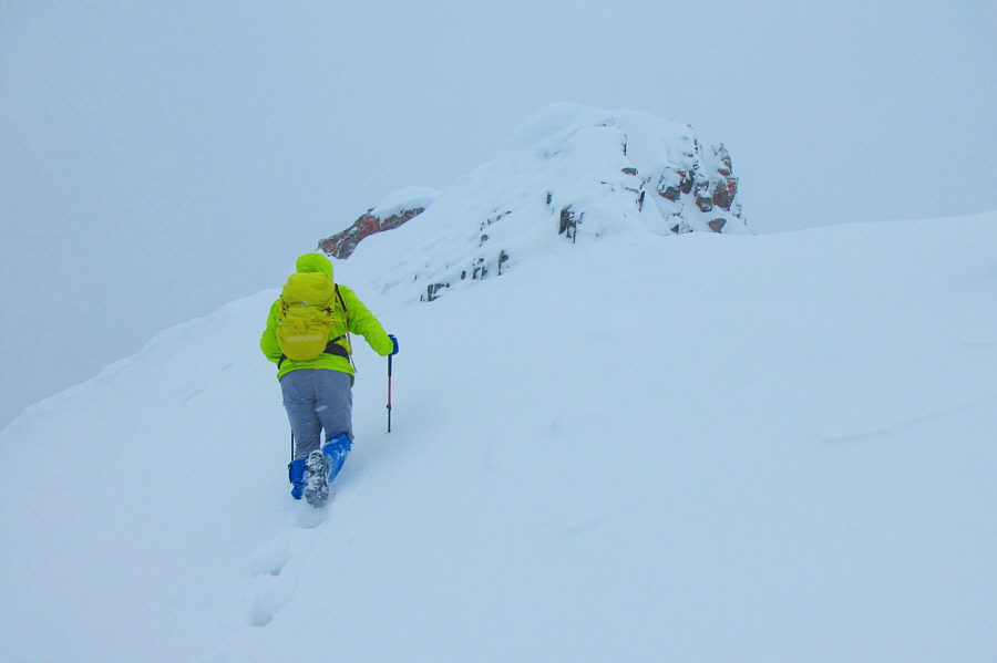 Looks a lot more daunting with all the snow plastered to the rocks!