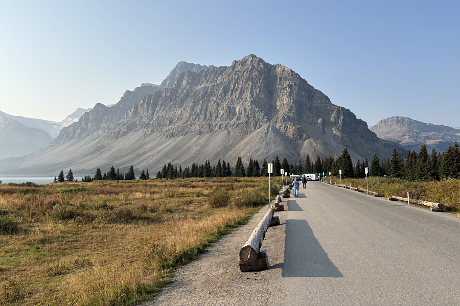 It's about an extra 350 metres each way--not long unless you've got a long day ahead of you bagging peaks on the Wapta!