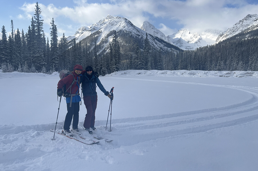 Racquel is happy she won't be carrying her skis for 1.5 km!
